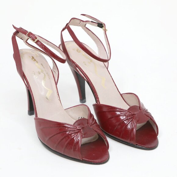 Vintage Nina Burgundy Leather Ankle Strap Peep-Toe Pumps Heels Retro 90s Classic - Picture 12 of 12